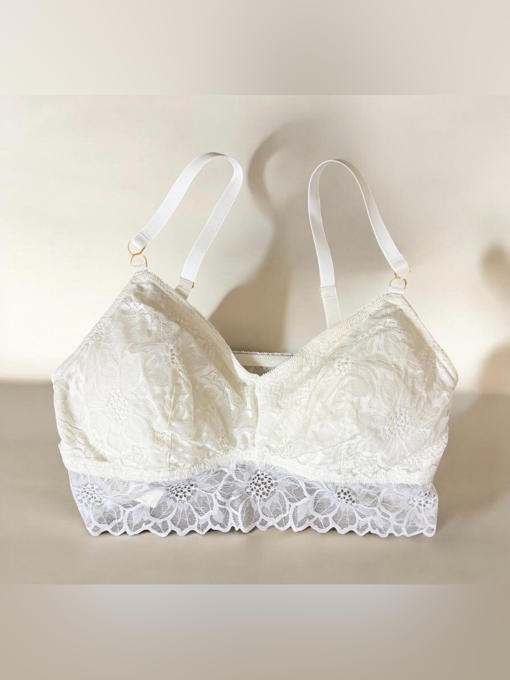Lace Bralette with Adjustable Straps - White
